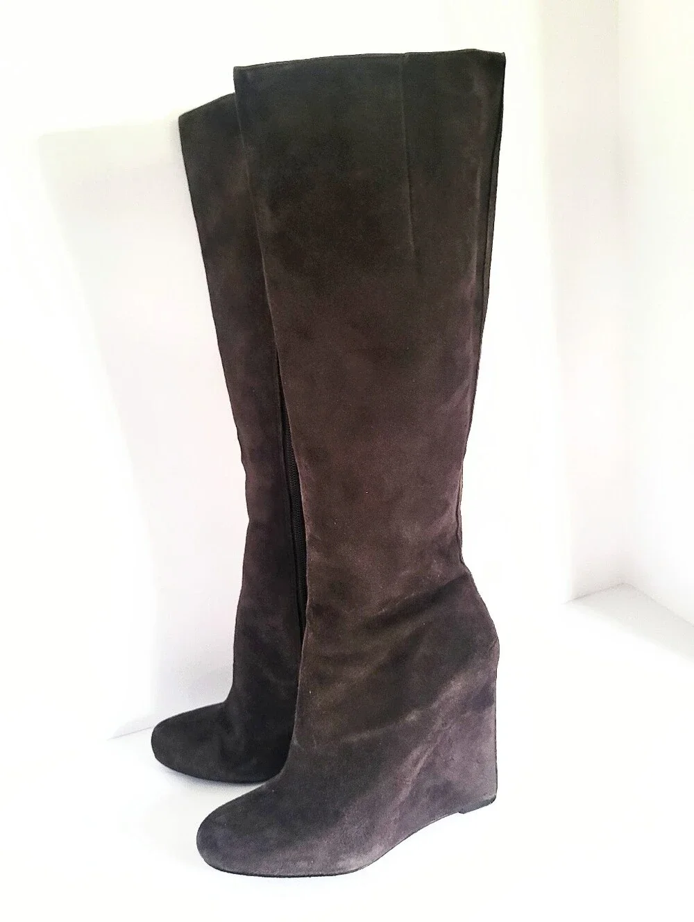 Nine West Soft Dark Esspresso Genuine Leather Suede Knee High Wedge Heel Boots 8